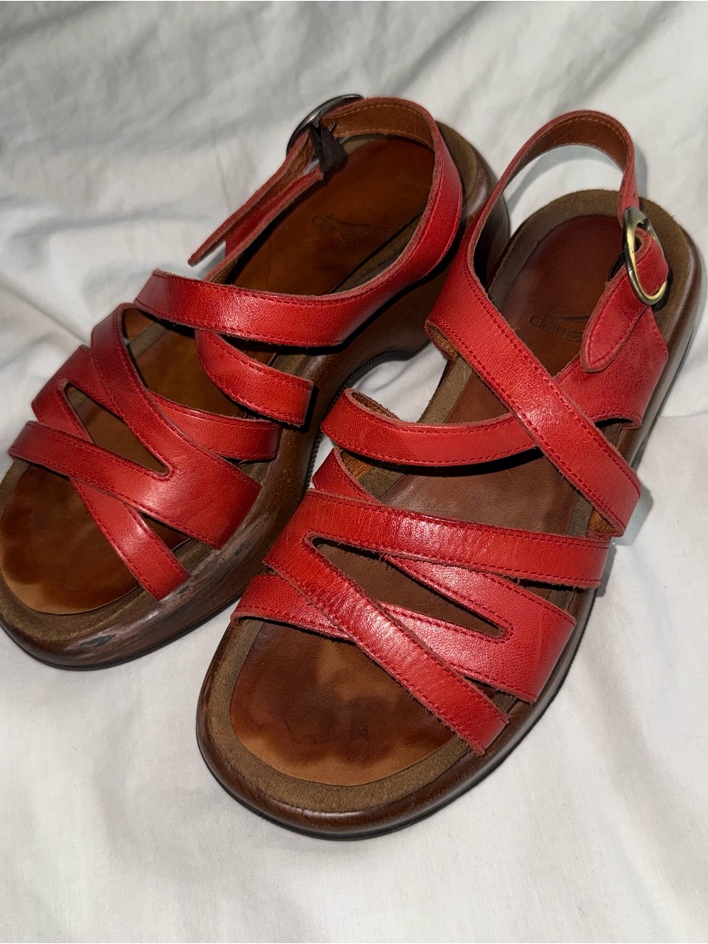 Dansko Red Leather Strappy Slingback Platform Sandals